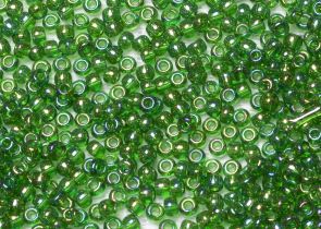 Бисер Япония круглый 11/0 10г 0167B зелёная трава, радужный прозрачный